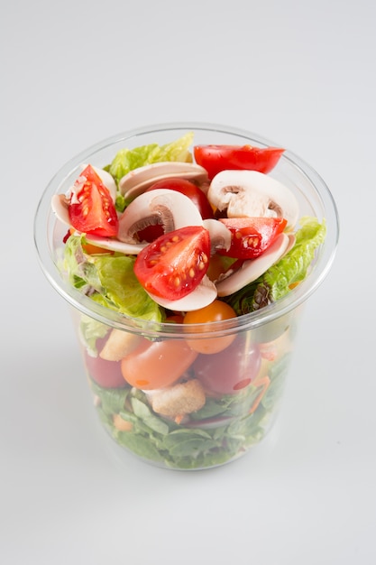 Salad plastic container Takeaway salads on white