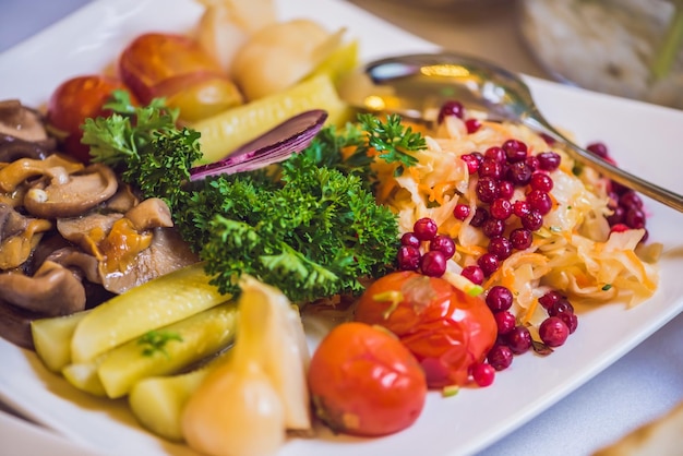 Salad in a plate. Catering service concept.