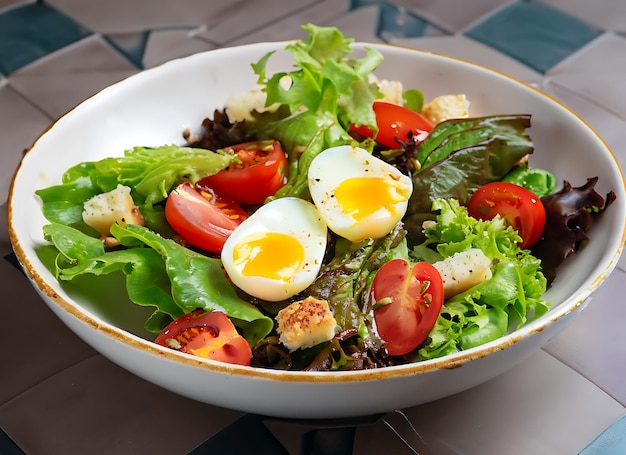 salad quail egg tomato mix leaves vegetable healthy meal vegan or vegetarian food