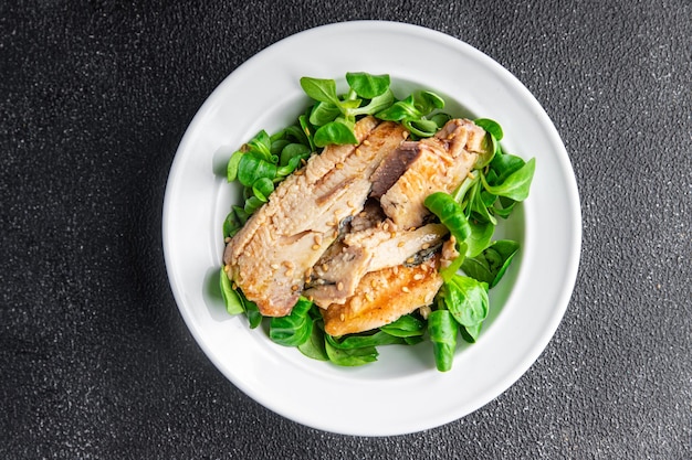 salad sardine green leaves, avocado, vegetable dish meal food snack on the table copy space food