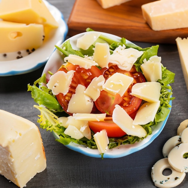 Photo a salad of several types of cheese is delicious and appetizing