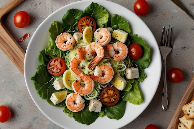 Photo a salad of shrimp shrimp and lettuce