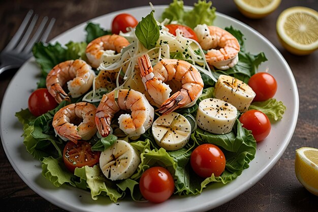 Photo a salad of shrimp shrimp and lettuce