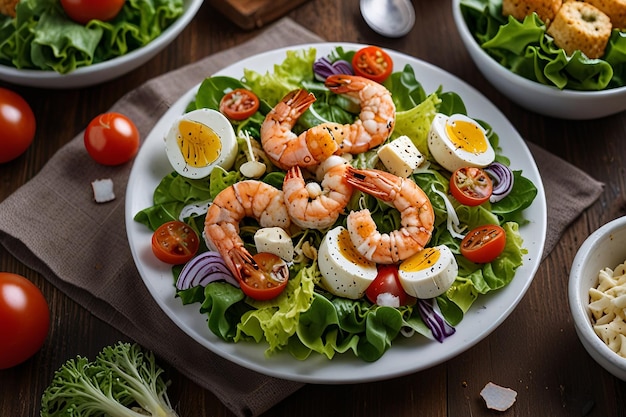 Photo a salad of shrimp shrimp and lettuce