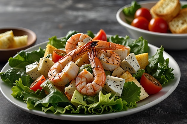 Photo a salad of shrimp shrimp and lettuce