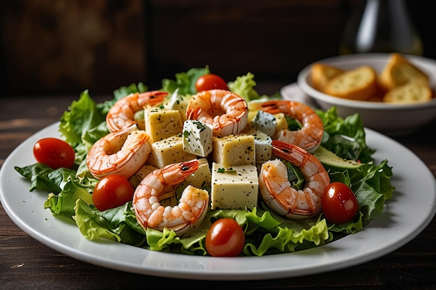 A salad of shrimp shrimp and lettuce