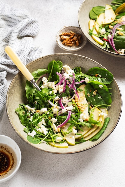 salad with arugula pear and cottage cheese