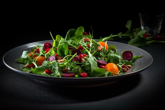 A salad with beets and pomegranates on a plate