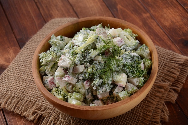 Salad with broccoli and radish Rustic style