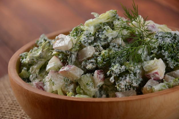 Salad with broccoli and radish Rustic style