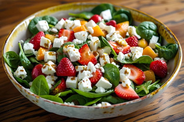 Photo a salad with cheese strawberries and cranberries