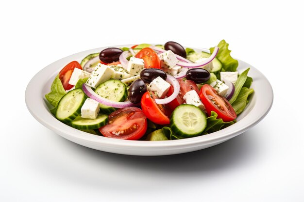 Salad with feta cheese Greek Salad white isolated background