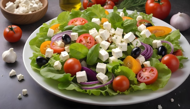 salad with feta and tasty selection of vegetables