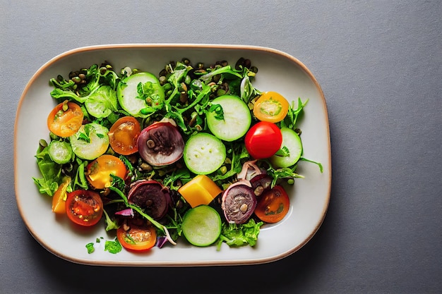 Salad with lentils and vegetables in a plate on the table vegetarian food healthy and vegan food