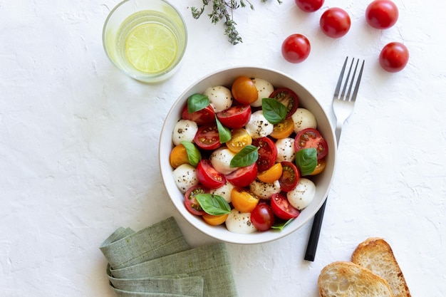 Salad with mozzarella tomatoes and basil Healthy eating Vegetarian food