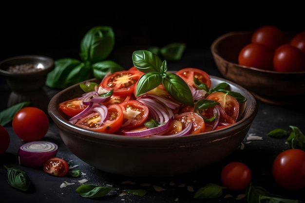 Salad with onions and tomatoes Neural network AI generated