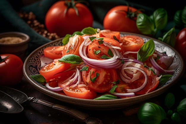 Salad with onions and tomatoes Neural network AI generated