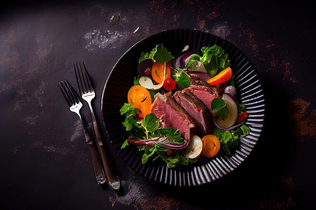 Salad with Roast Beef and vegetables