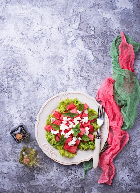 Salad with watermelon and feta cheese