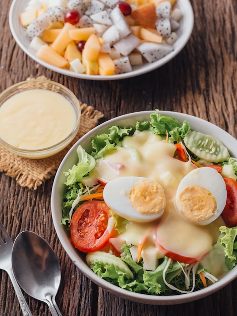 salad on wooden table