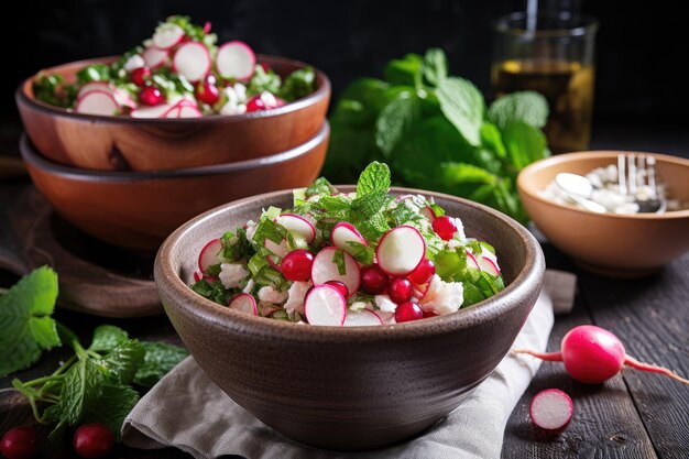 Salads with fresh and crunchy radish for a healthy snack or light meal