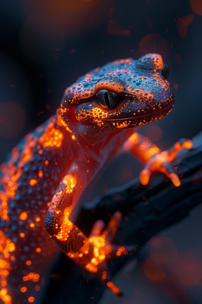 Photo a salamander that glows like molten lava its body a flowing dynamic sculpture of reds and oranges