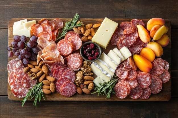 Salami and Cheese Platter on Rustic Wood Board Food Photography