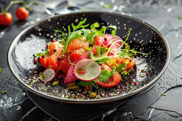 Photo salat essen aus schssel mit gabel tomate gurke zwiebel und