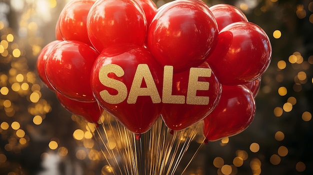 SALE balloons letters and red balloons on the back solid background retail discount promotions marke