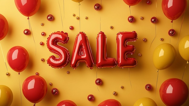 SALE balloons letters and red balloons on the back solid background retail discount promotions marke