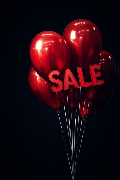 Photo sale balloons letters and red balloons solid background retail discount promotion black friday