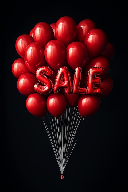 Photo sale balloons letters and red balloons solid background retail discount promotion black friday