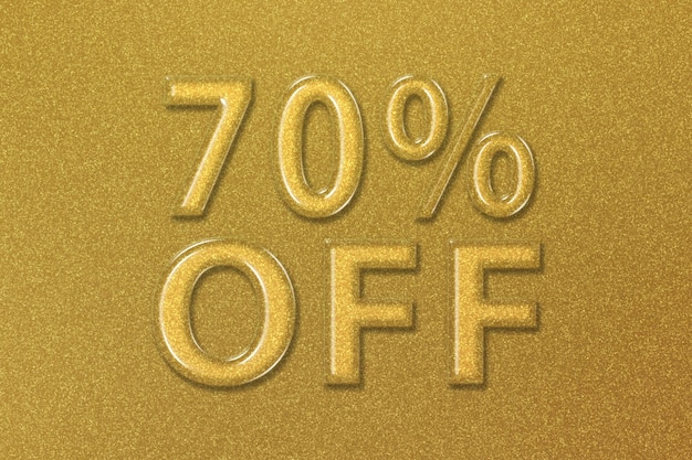 Sale and discount Price off tag, label or badge, 70 percent sale, gold background