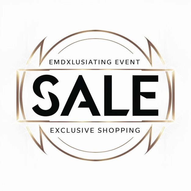 a sale event advertisement for sale is displayed in a gold and black circle