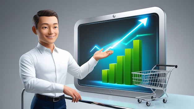 Sale growth concept With Business AI touching graph of increase in sales volume with shopping cart