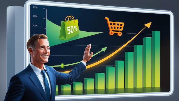 Sale growth concept With Business AI touching graph of increase in sales volume with shopping cart