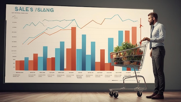 Sale growth concept With Business AI touching graph of increase in sales volume with shopping cart