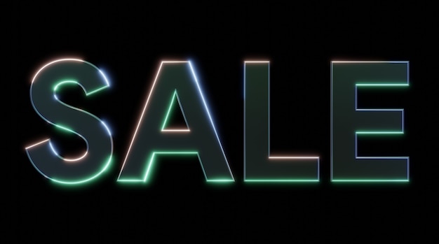 sale metal neon effect sign with light and shining effects 3d illustration rendering  3d text