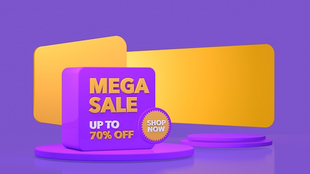 Sale promotion banner Big sale Mega sale Flash sale 3D render