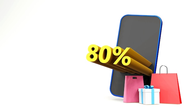 Sale promotion symbol with shopping bag and smartphone