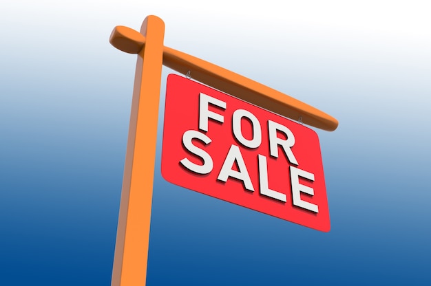 For Sale Sign. Digitally Generated Image. 3D Rendering