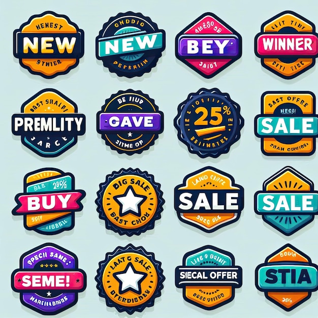 Photo sales marketing bursts badges color asset pack