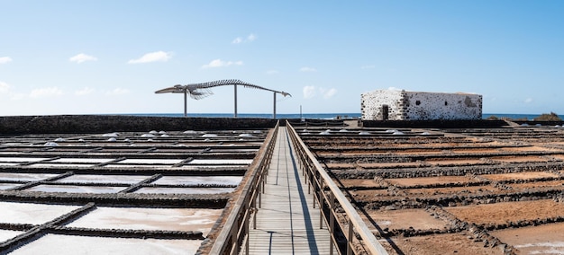 Salinas del Carmen and whale skeleton panorama in Fuerteventura island