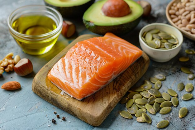 Photo salmon fillet with avocado garnish