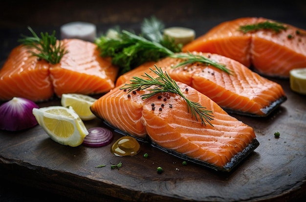 Salmon in the fish market close