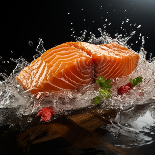 Salmon japanese sushi splash in water generative AI