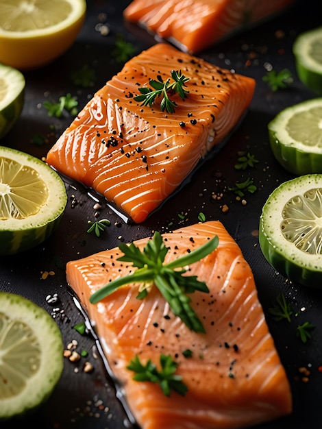 salmon lime and lime are on a grill