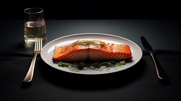 Photo salmon on plate realism in artistic photography