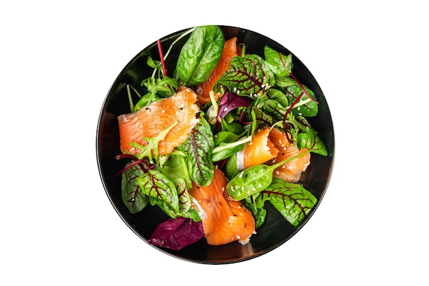 salmon salad boiled egg, green leaves lettuce fresh meal food diet snack on the table 