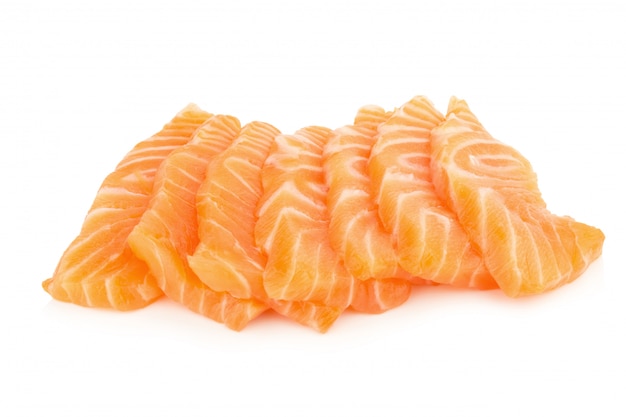 Salmon (salmon sashimi) sliced Isolated on white background